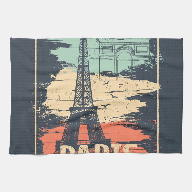 Paris typography: abstract Eiffel poster. Kitchen Towel (Horizontal)