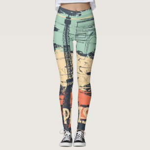 Paris typography: abstract Eiffel poster. Leggings