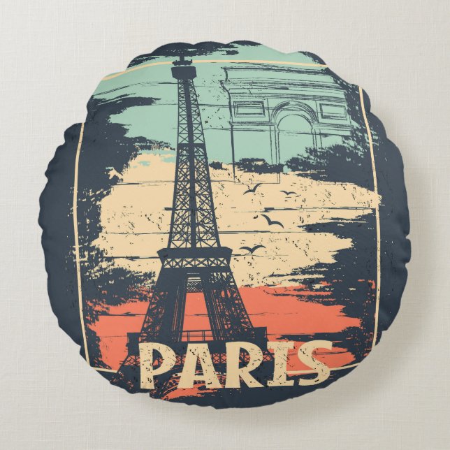 Paris typography: abstract Eiffel poster. Round Pillow (Front)