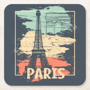 Paris typography: abstract Eiffel poster. Square Paper Coaster