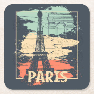 Paris typography: abstract Eiffel poster. Square Paper Coaster