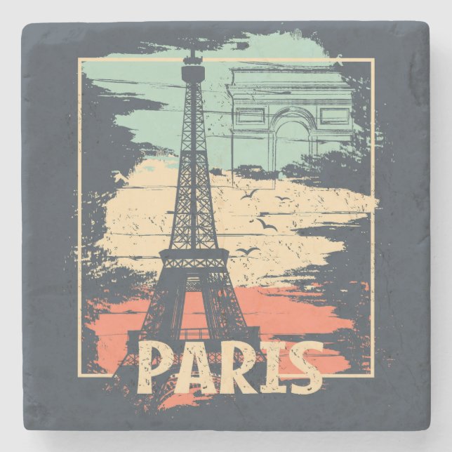 Paris typography: abstract Eiffel poster. Stone Coaster (Front)