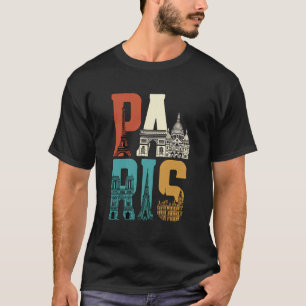 Paris Typography Art Vintage Parisian Landmarks T-Shirt