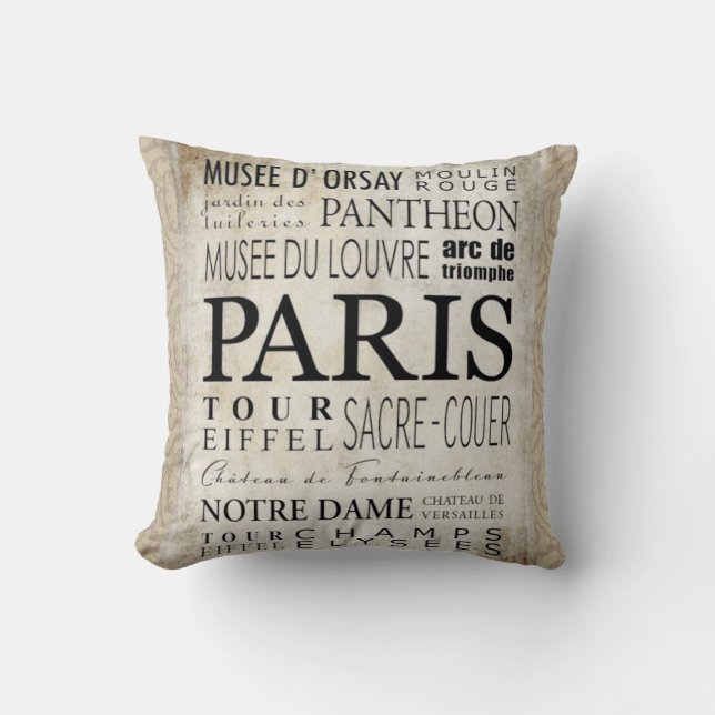 Paris Typography - Subway Style Throw Pillow (Front)