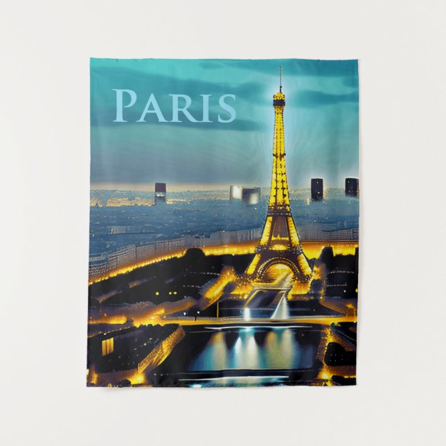 Paris Under a Turquoise Blue Twilight Sky Tapestry (Front)