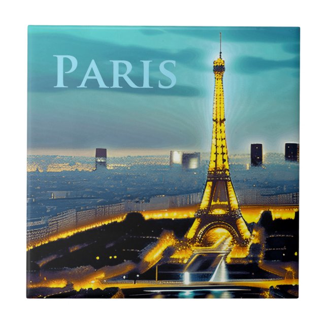Paris Under a Turquoise Blue Twilight Sky Tile (Front)