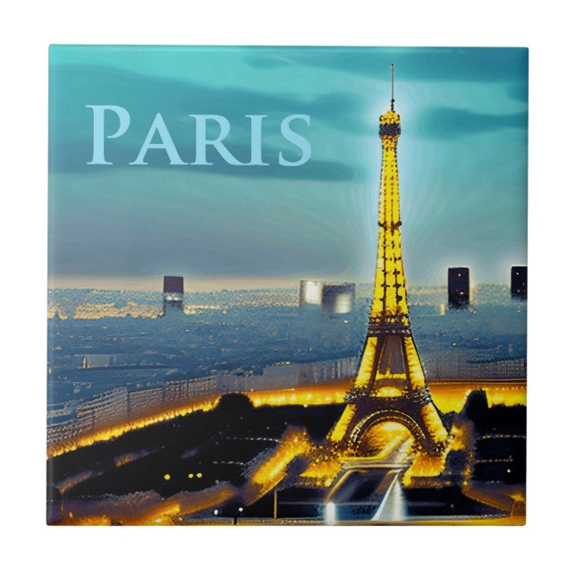 Paris Under a Turquoise Blue Twilight Sky Tile (Front)