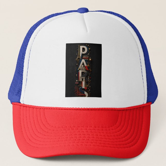 Paris – Vertical 3D Micro Mosaic with French Colou Trucker Hat (Front)