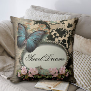 Paris victorian floral french butterfly throw pillow