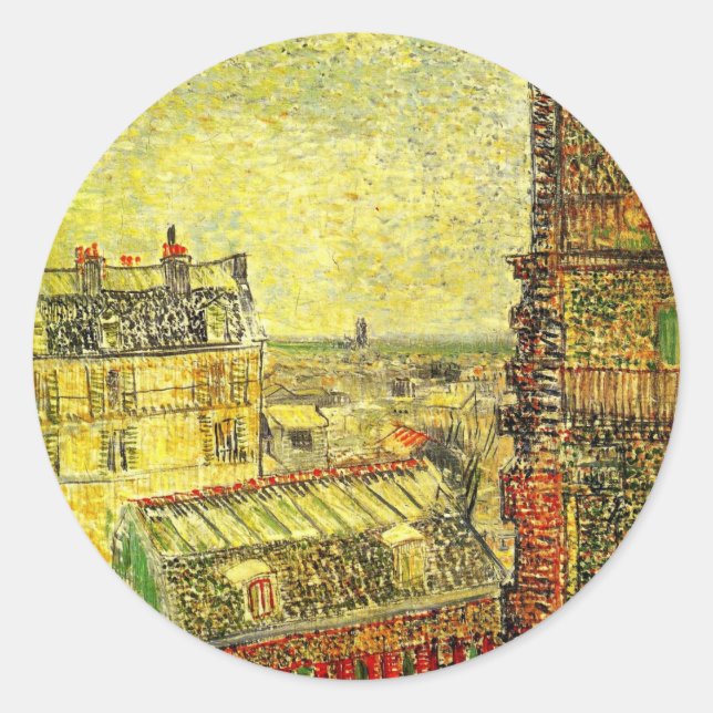 Paris View from Vincent's Room by Vincent van Gogh Classic Round Sticker (Front)