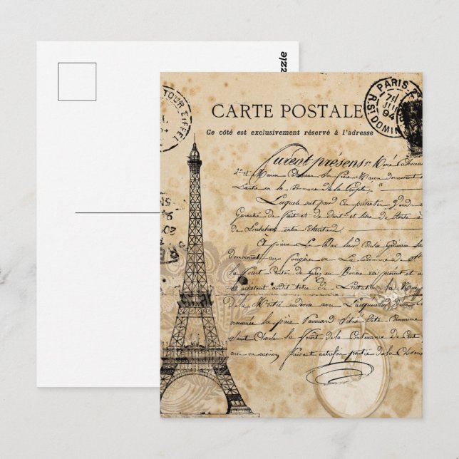 Paris Vintage Eiffel Tower Postcard (Front/Back)