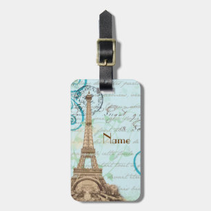 Paris Vintage French Writing Aqua Luggage Tag