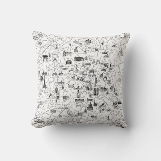Paris Vintage Map Throw Pillow (Front)
