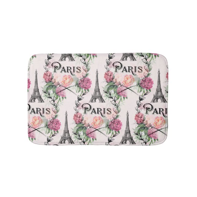 Paris Vintage Pink Roses Bath Rug (Front)