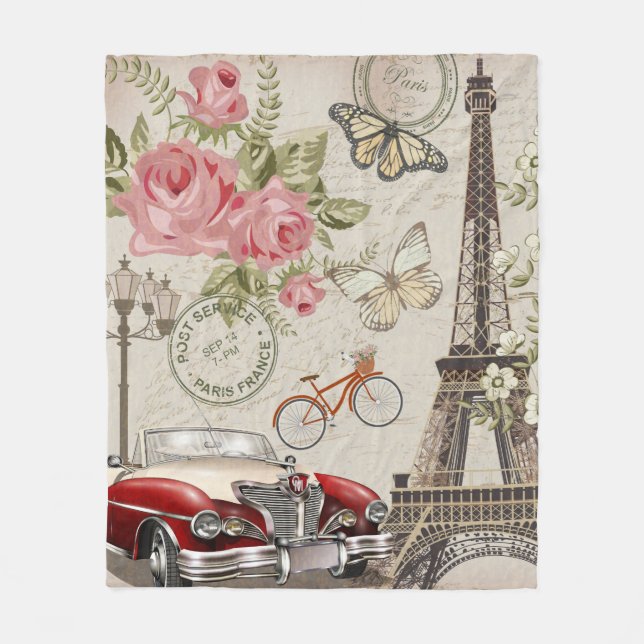 Paris vintage postcard. fleece blanket (Front)