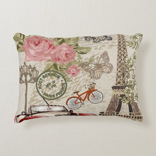 Paris Vintage: Postcard Style Accent Pillow (Front)