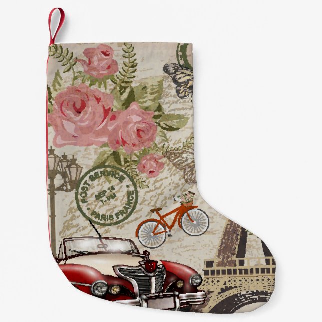 Paris Vintage: Postcard Style Small Christmas Stocking (Front)