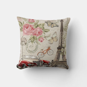 Paris vintage postcard. throw pillow