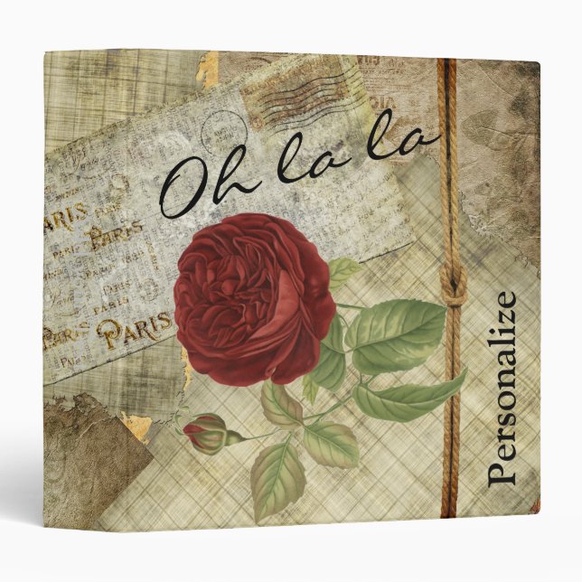 Paris Vintage Red Rose Style Binder (Front/Spine)
