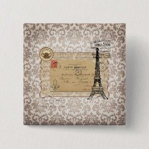 Paris Vintage Shabby Chic Eiffel Tower 2 Inch Square Button