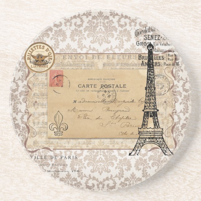 Paris Vintage Shabby Chic Eiffel Tower Coaster (Front)