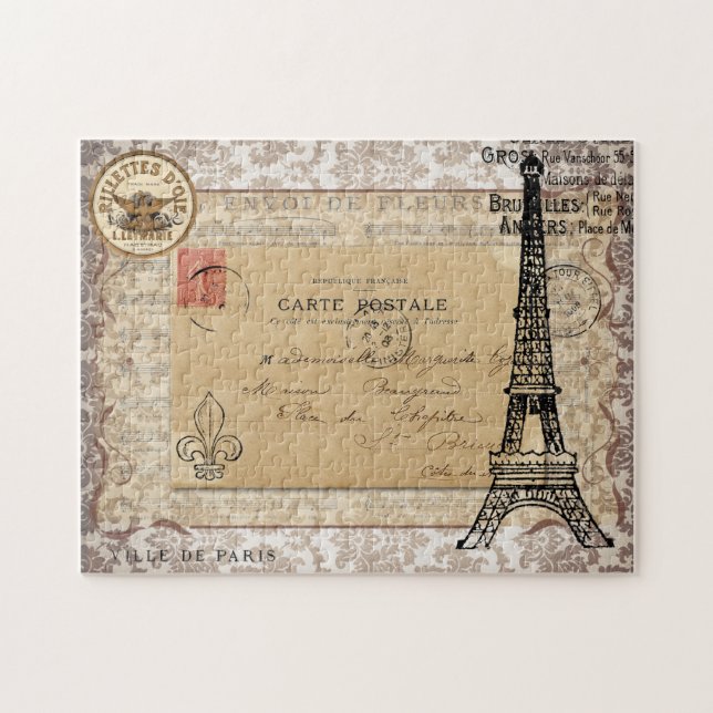 Paris Vintage Shabby Chic Eiffel Tower Jigsaw Puzzle (Horizontal)