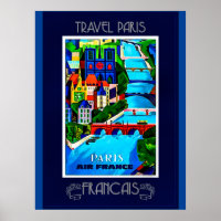 Paris, vintage travel poster, colourful