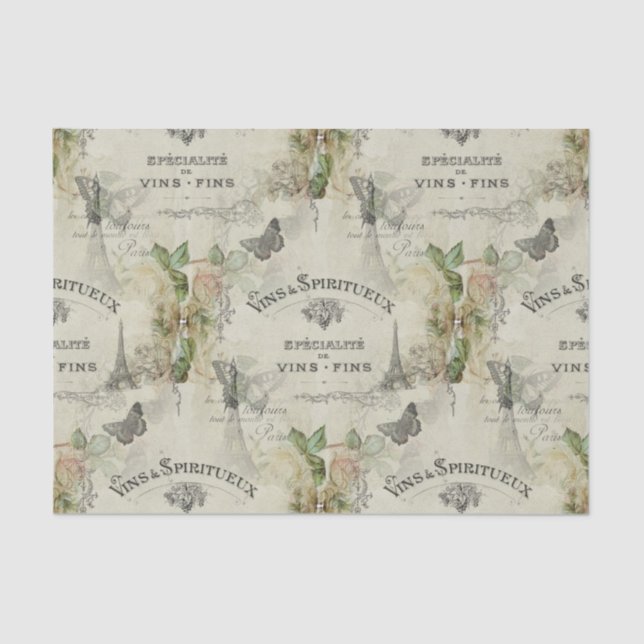Paris Vintage Wine and Roses Tissue Paper (Front)