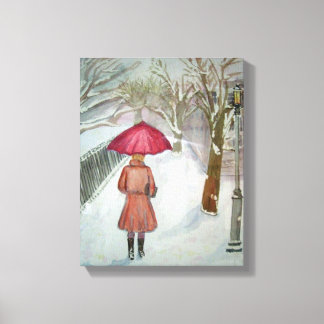 Paris Walk in the Snow Canvas Print