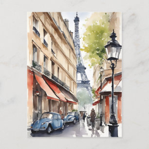 Paris watercolor art postcard