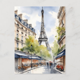 Paris watercolor art postcard