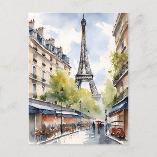 Paris watercolor art postcard