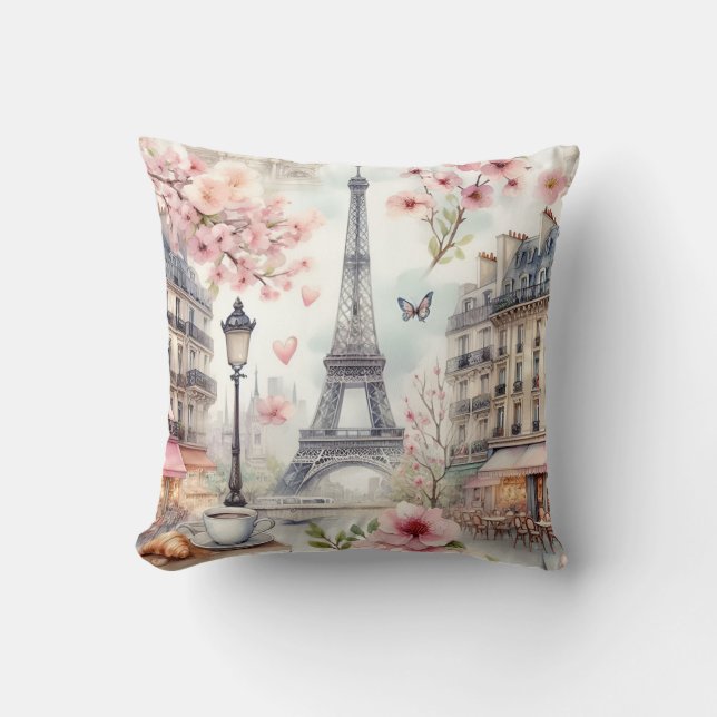 paris watercolor throw pillow (Front)