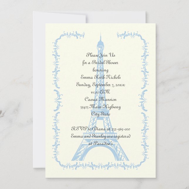 Paris wedding blue Eiffel Tower bridal shower Invitation (Front)