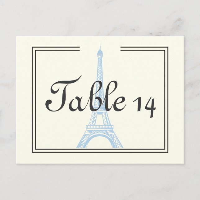 Paris wedding blue Eiffel Tower ivory table number Postcard (Front)