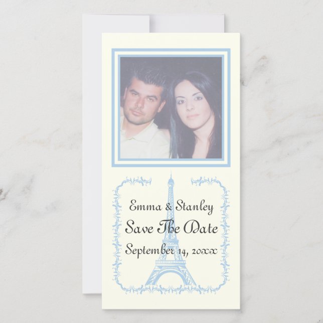 Paris wedding blue Eiffel Tower Save the Date (Front)