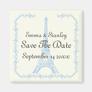 Paris wedding blue Eiffel Tower Save the Date Magnet