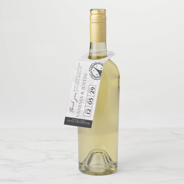 Paris Wedding Boarding Pass Bottle Tag (Angled)