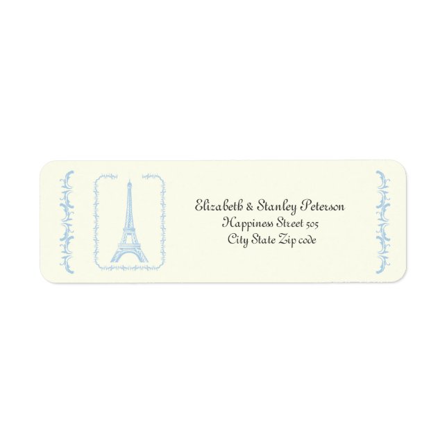 Paris wedding light blue Eiffel Tower ivory label (Front)