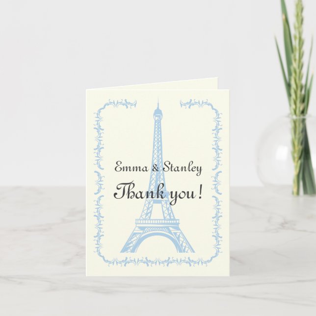 Paris wedding light blue Eiffel Tower Thank You Card (Front)