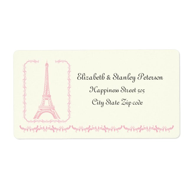 Paris wedding pink Eiffel Tower ivory label (Front)