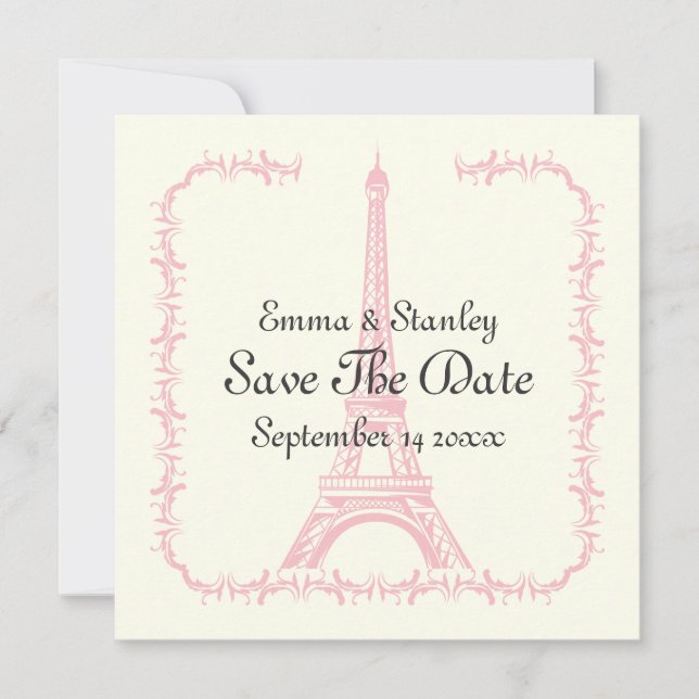 Paris wedding pink Eiffel Tower Save the Date (Front)