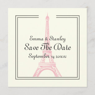 Paris wedding pink Eiffel Tower Save the Date card
