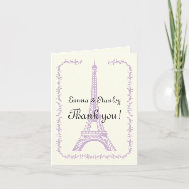 Paris wedding purple Eiffel Tower Thank You (Front)