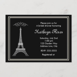 Paris White Eiffel Tower on black French Invite