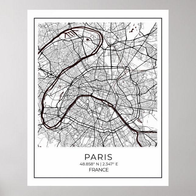 Paris White Map - Map Wall Art Decor (Front)