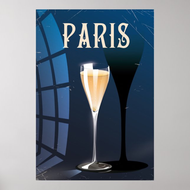 Paris wine drink vintage style travel poster (Front)