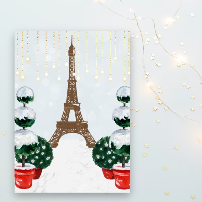 Paris Winter Eiffel Tower Topiary Christmas Holiday Card (Creator Uploaded)