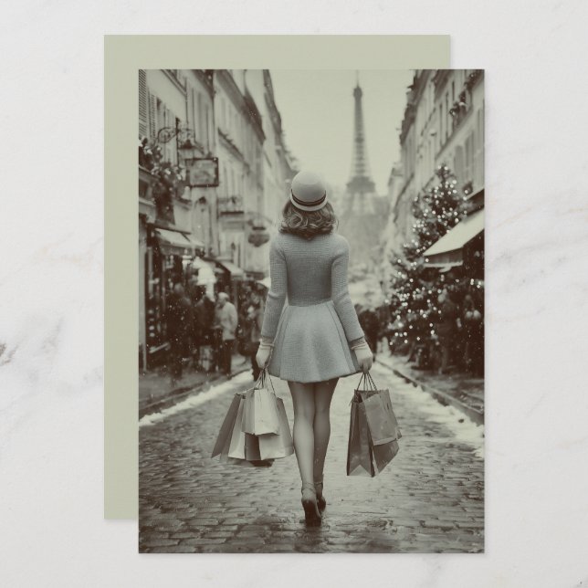 Paris Winter Shopping Stroll Holiday Card (Front/Back)