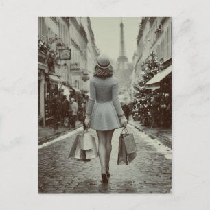 Paris Winter Shopping Stroll Holiday Postcard